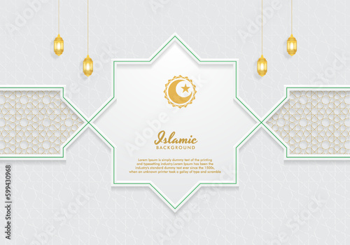 White and Blue Luxury Islamic Background with Decorative Ornament Frame