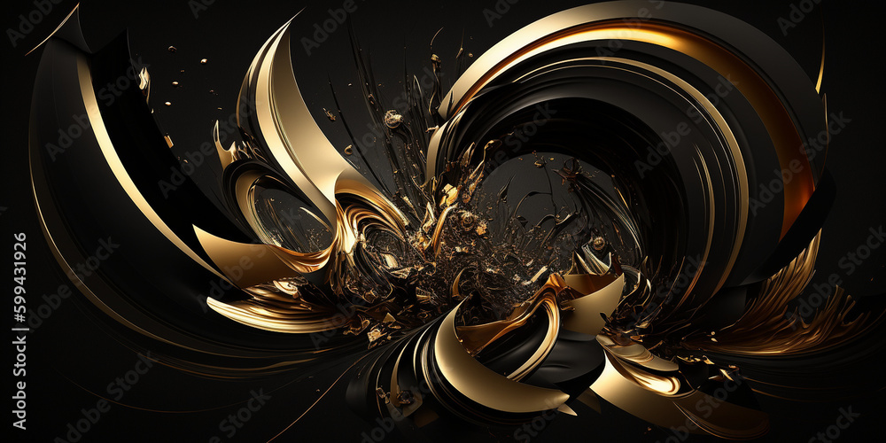 Abstrakter Hintergrund mit scharfkantigen Linien in Gold, ai generativ