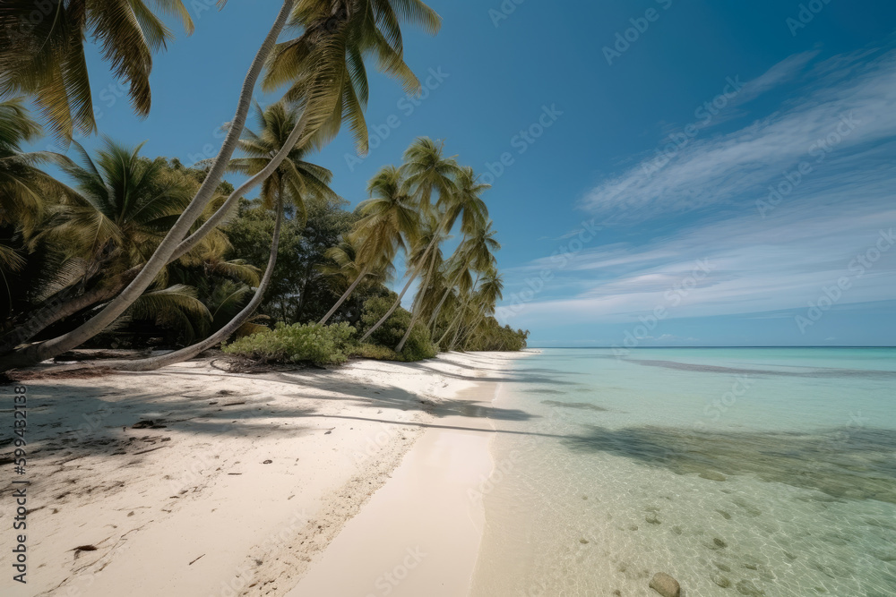 Serene Island Escape with Palm Tree-Lined Beach, generative ai