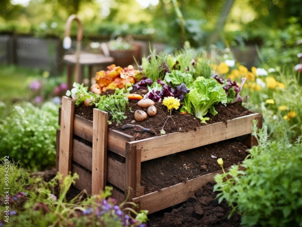 A compost bin in a backyard