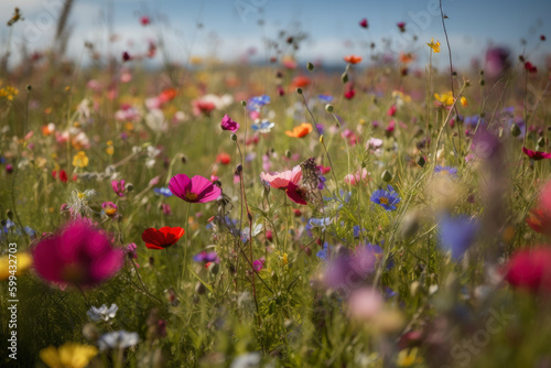 Symphony of Wildflowers Colorful Meadow with Flowers Dancing in the Breeze, generative ai