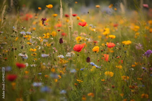 Symphony of Wildflowers Colorful Meadow with Flowers Dancing in the Breeze, generative ai © aicandy