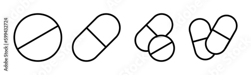 Pills icon vector illustration. capsule icon. Drug sign and symbol