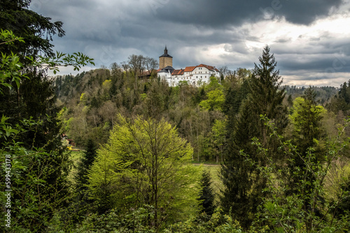 View at Fürsteneck castle in lower bavaria, germany, at a cloudy spring day
