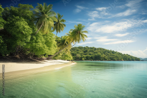 Beach Getaway with Palm Trees and Calm Waters  generative ai