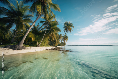 Beach Getaway with Palm Trees and Calm Waters  generative ai