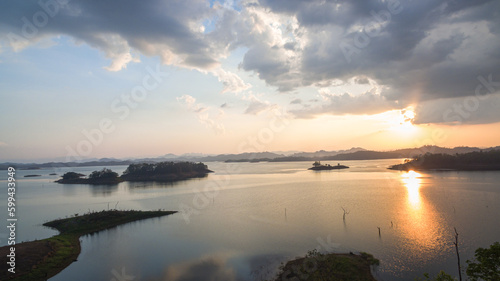 .aerial view Beautiful sky in sunset above the Lagoon..Scene of romantic beautiful sky sunset with slow moving cloud above the Lagoon..Gradient color. Sky texture  abstract nature background. .