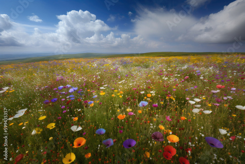 Fields of Dreams Blissful Meadow Covered with a Rainbow of Wildflowers  generative ai