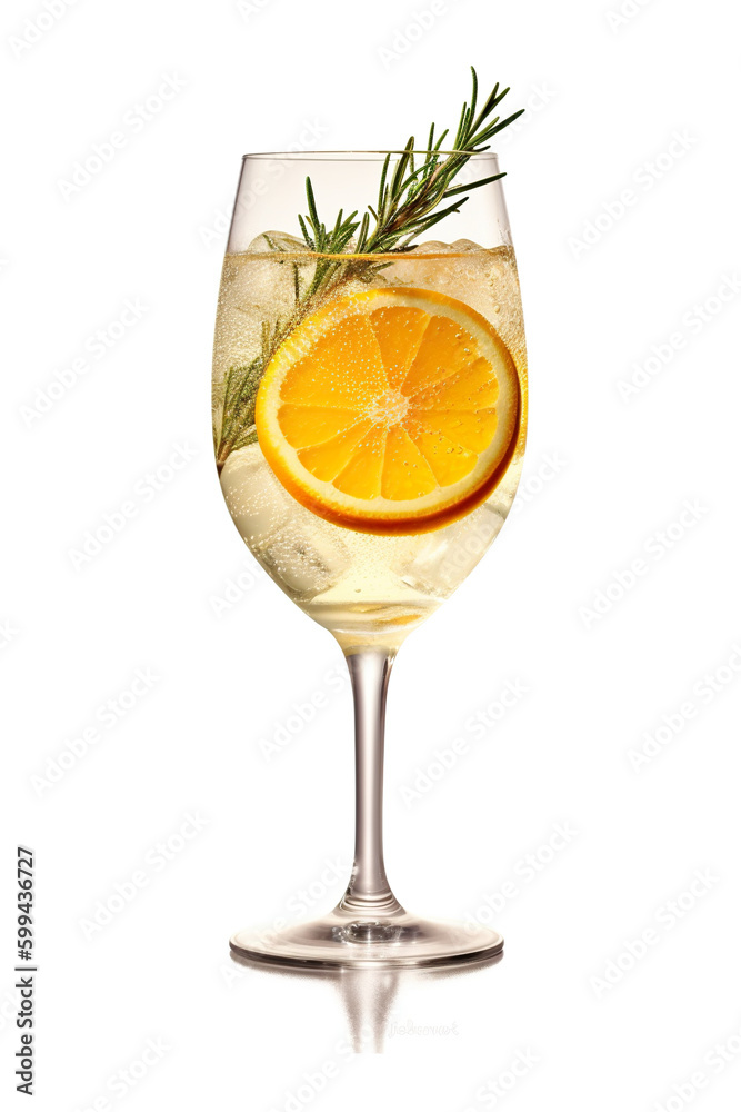 Rosemary Citrus Spritzer with a slice of orange and a sprig of rosemary. AI generative. Generative AI Rosemary Citrus Spritzer with a slice of orange and a sprig of rosemary. AI generative. Generative AI
