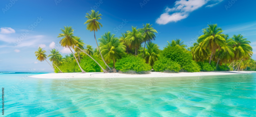 Paradise Island with Palm Trees and Crystal Clear Waters, generative ai