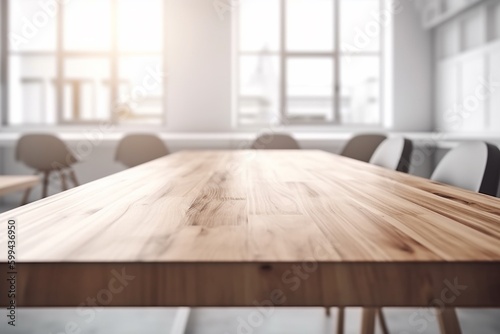 Empty Wooden Table with Blurred Interior Background Created with Generative AI