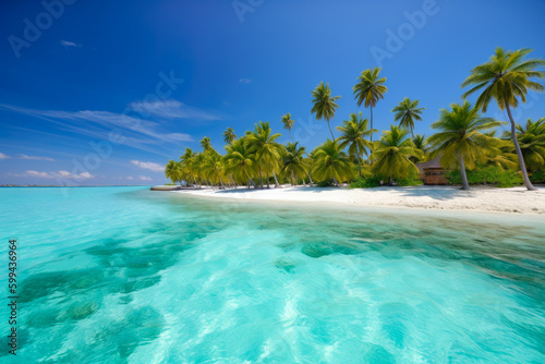 Paradise Island with Palm Trees and Crystal Clear Waters, generative ai © aicandy