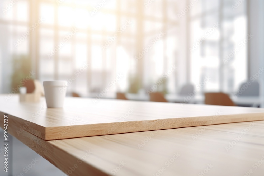 Empty Wooden Table with Blurred Interior Background Created with Generative AI