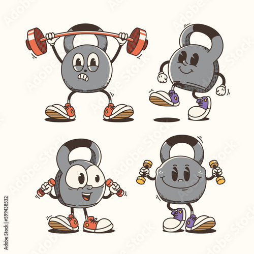 Set of Traditional Cartoon kettlebell mascot Illustration with Varied Poses and Expressions