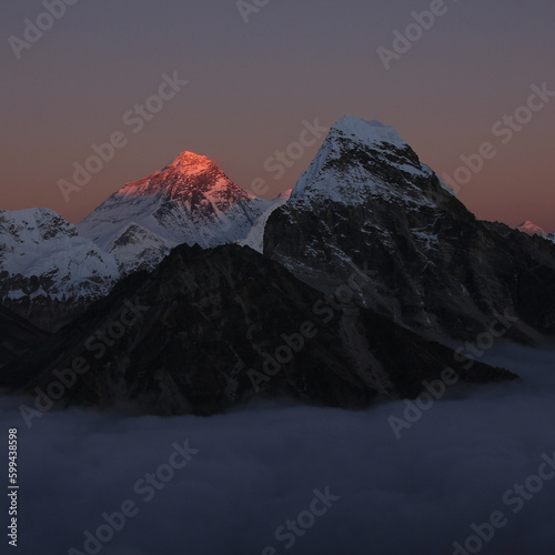 Majestic Mount Everest at sunset.