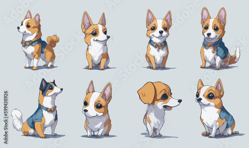 set of funny cartoon dogs. character sheet, illustration for children's book, multi positions.