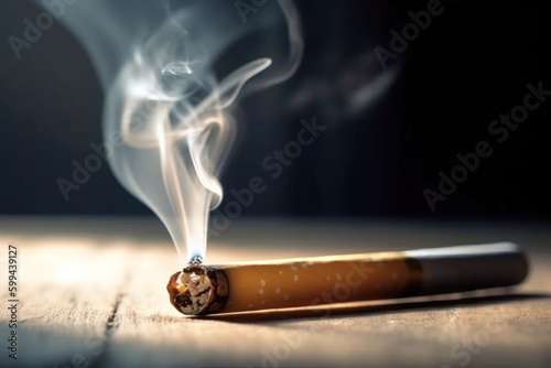 Smoking cigarette, cigarette burning and tobacco smoke, dark background. copy space. World no tobacco day. © ximich_natali