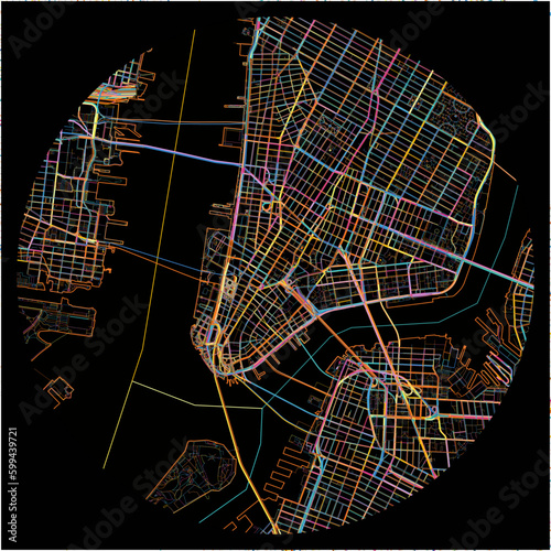 Colorful Map of NewYorkCity, New York with all major and minor roads.
