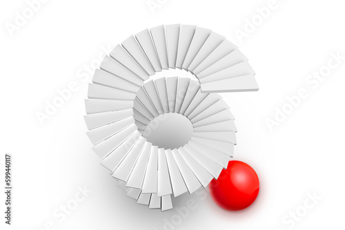 spiral staircase and red sphere on white background