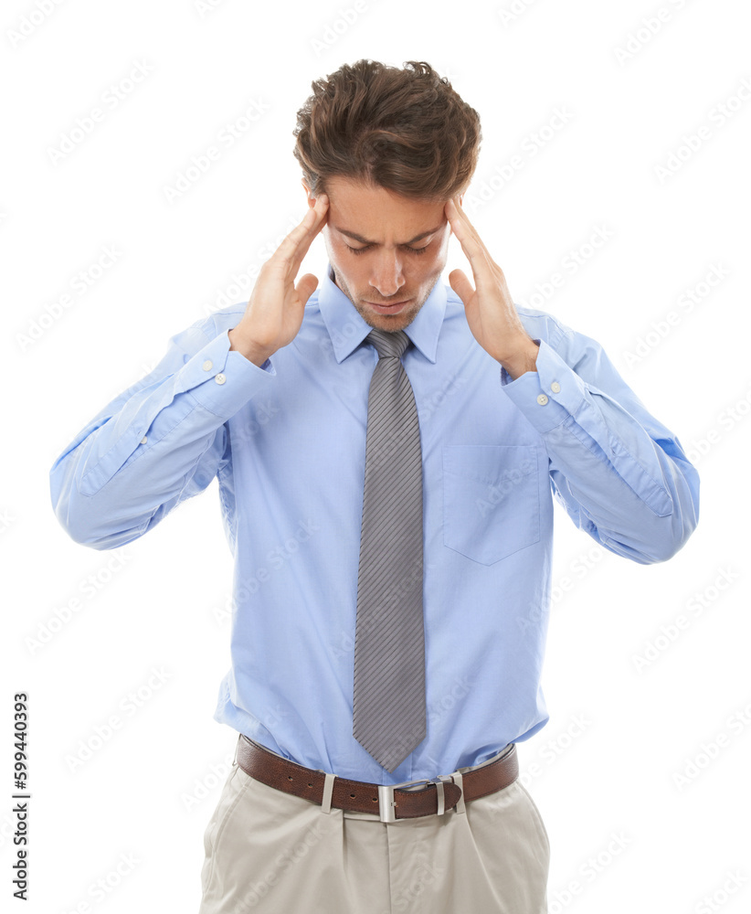 Pressure of corporate business. Studio shot of a frustrated-looking businessman isolated on white. Pressure of corporate business. Studio shot of a frustrated-looking businessman isolated on white.