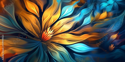 Hintergrundmotiv für Grußkarten mit Blumen Deko in Blau und Gelb, ai generativ