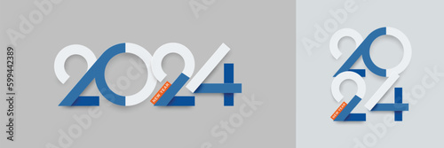 Happy new year 2024 with paper cut number design. 2024 new year celebration banner template