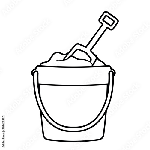 Sand bucket line drawing with shovel icon vector illustration for summer beach kid toys and game