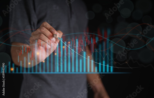 Investors' growth charts and investment analysis concepts of business growth, profit, development, and success Financial market graph presentation about stock market developments and profits.