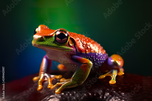Beautiful rainbow colored crystal tree frog, small multicolor decorative figurine, AI generative illustration Generative AI © Friedbert