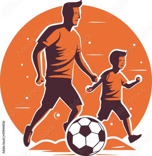 Father and child playing soccer together, Vector,T-Shirt