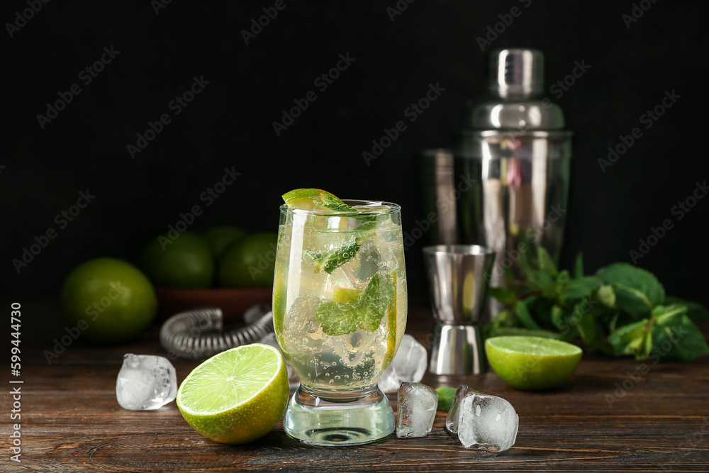 Glass of tasty mojito on table Glass of tasty mojito on table