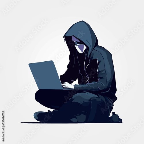 hacker hacking with his laptop, vector illustration