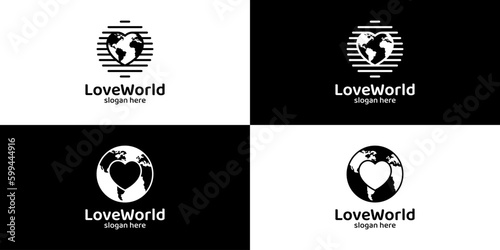 Fototapeta Naklejka Na Ścianę i Meble -  Collection of Love World logo design. globe world with heart love design graphic vector illustration. Symbol, icon, creative.