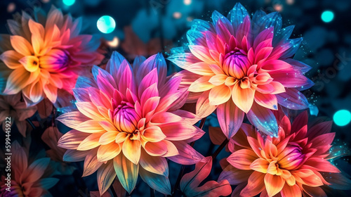 Vivid Hydrangeas with Intricate Flower Petals and Glowing Luminescent Backlight on Pastel Background - Generative AI