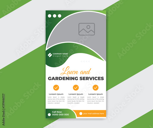 Lawn garden services social media story or web banner design template