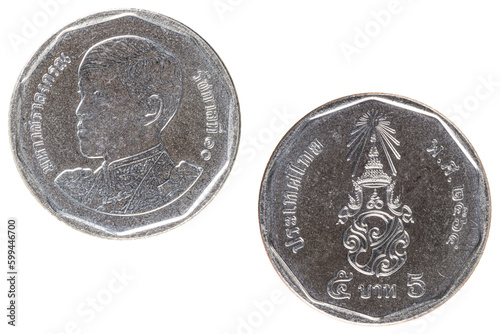 A obverse and reverse side of Thailand 5 Baht coin photo