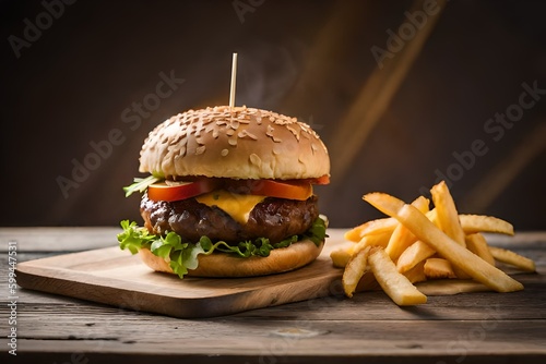 hamburger on black background generative ai