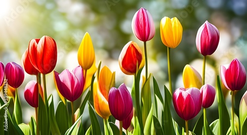 Red and Yellow Tulips in Spring created with AI Generated Technology