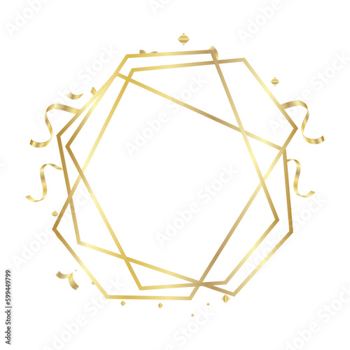 Gold Frame geometrical polyhedron with ribbons ornament  art deco style for wedding invitation  luxury templates  decorative patterns  Modern abstract elements  isolated on backgrounds.