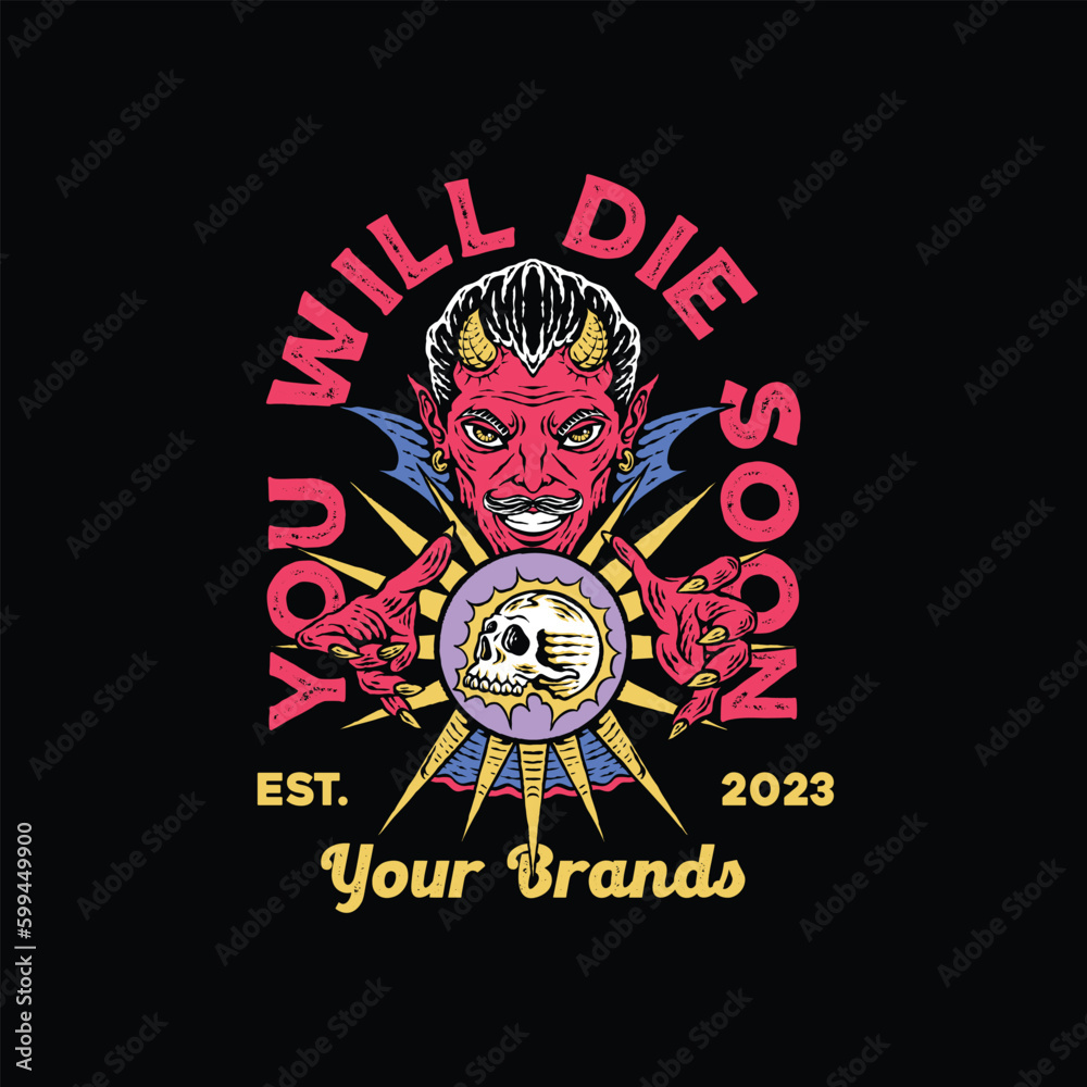 Fototapeta premium Devil and skull tee graphic vector.