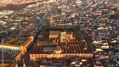 Aerial Drone Footage of the Historic Mosque Cathedral of Cordoba, Andalusia, Spain, a Unesco World Heritage Site