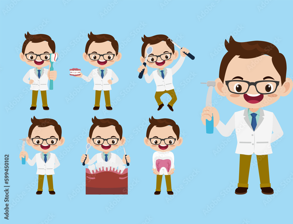 Dentist character and dental care concept Dentist character and dental care concept