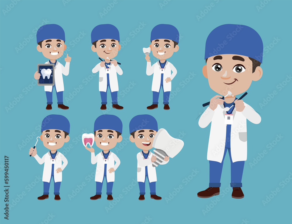 Dentist character and dental care concept Dentist character and dental care concept