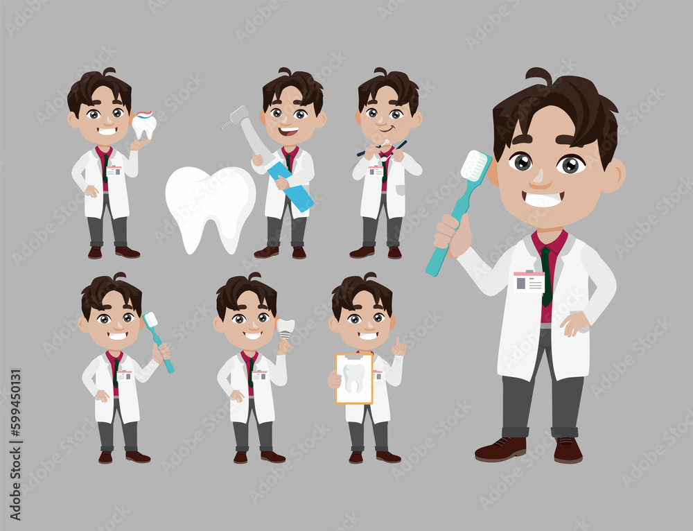 Dentist character and dental care concept Dentist character and dental care concept