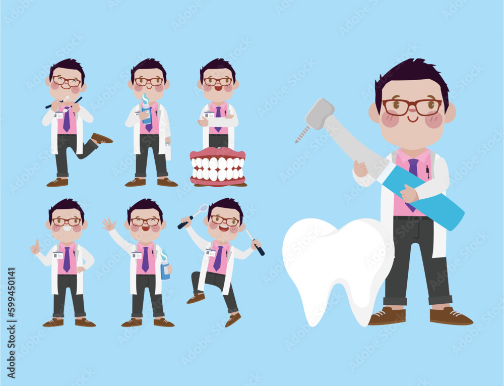 Dentist character and dental care concept Dentist character and dental care concept