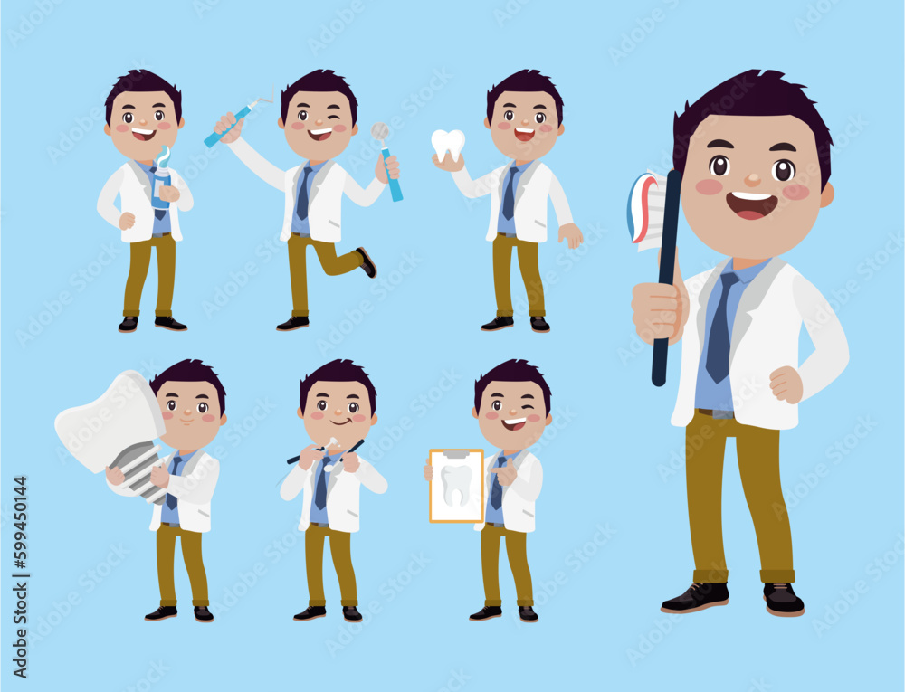 Dentist character and dental care concept Dentist character and dental care concept