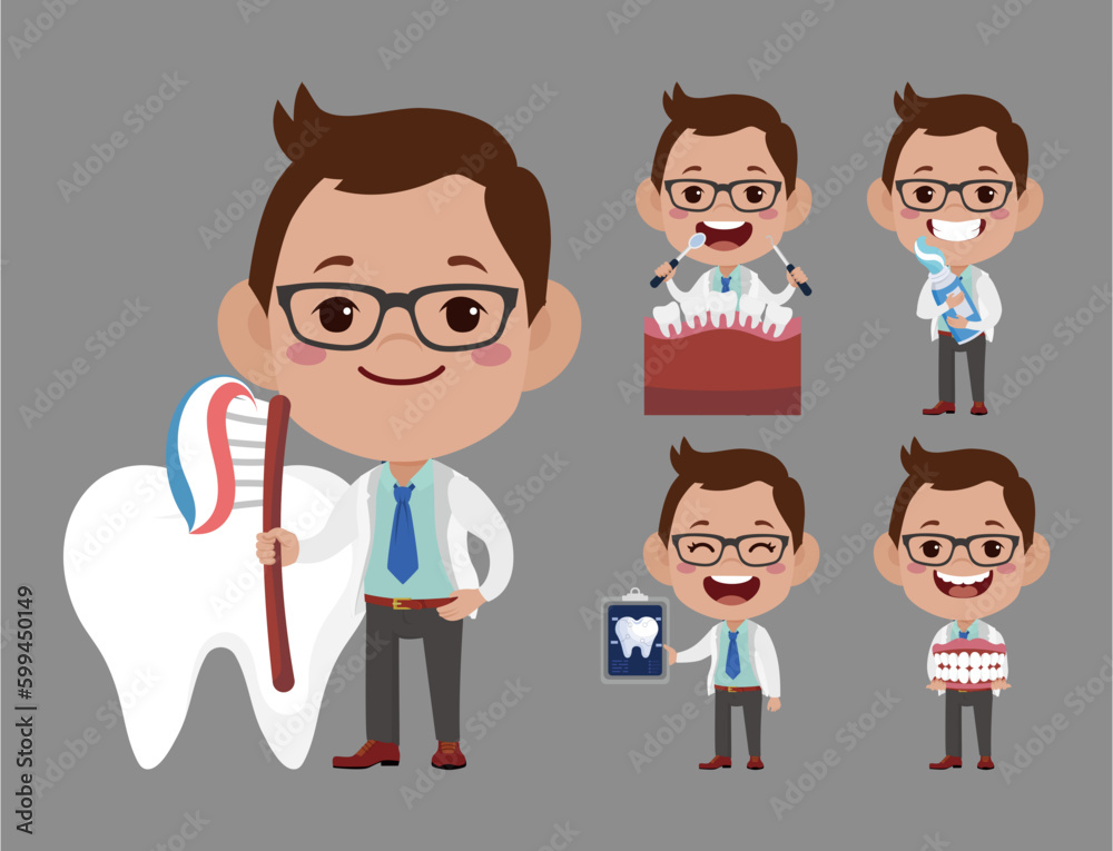 Dentist character and dental care concept Dentist character and dental care concept