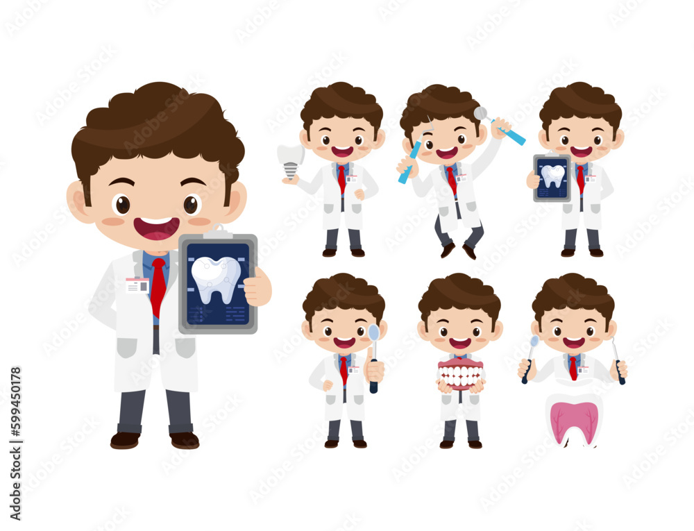 Dentist character and dental care concept Dentist character and dental care concept