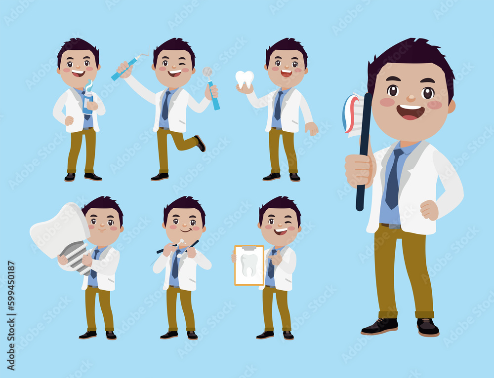 Dentist character and dental care concept Dentist character and dental care concept