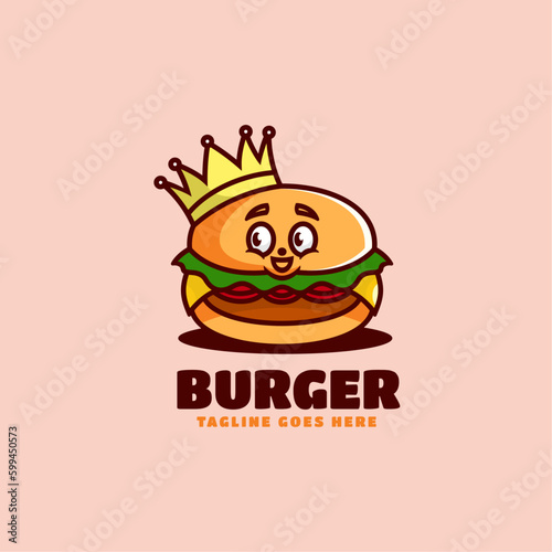Vector Logo Illustration Burger Mascot Cartoon Style.